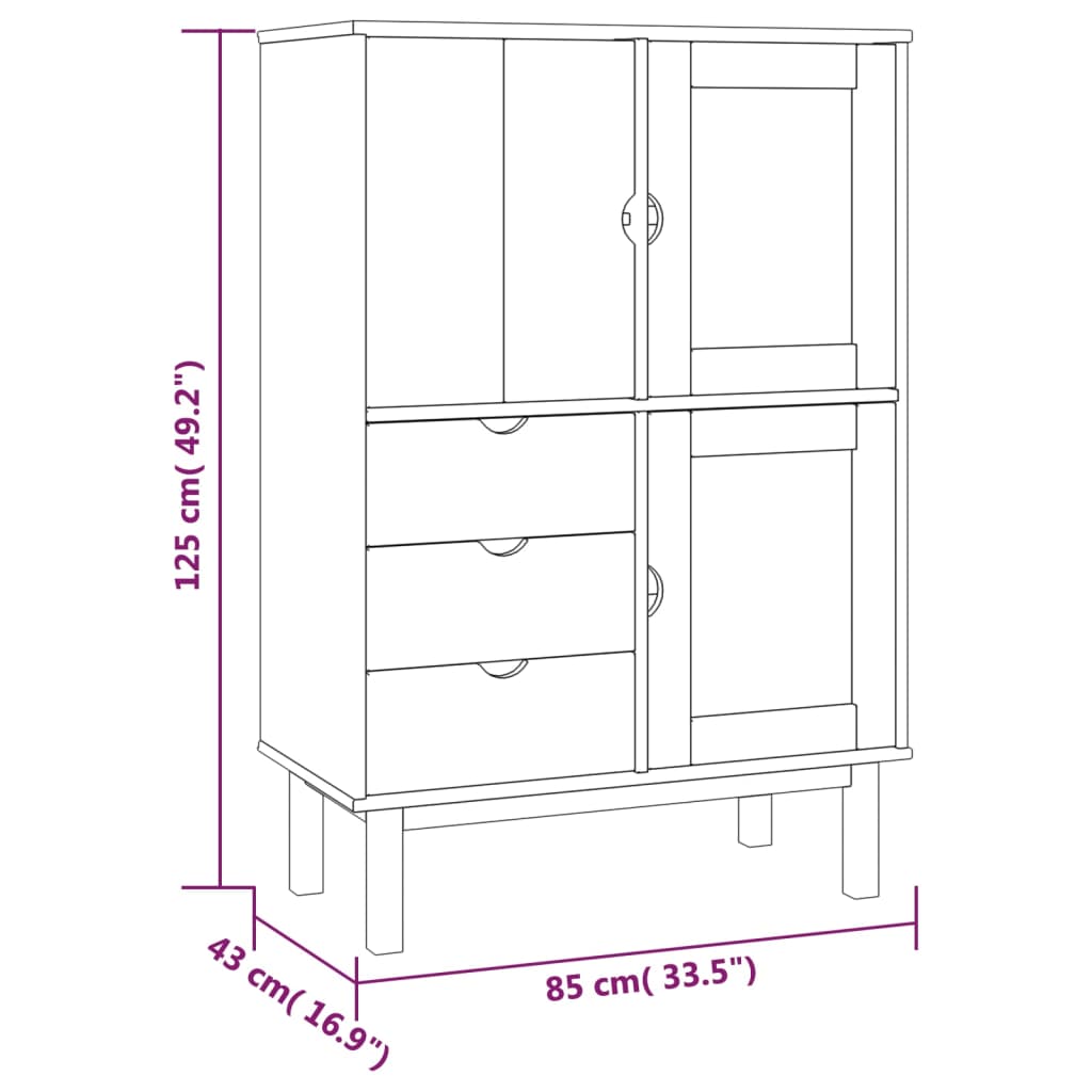 Highboard Otta Braun&Grau 85X43X125 Cm Massivholz Kiefer Braun und Grau - Fuer Daheim