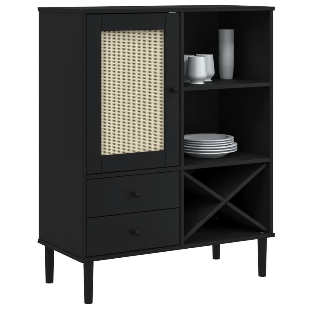 Highboard Senja Rattan-Optik Schwarz 90X40X112 Cm Kiefernholz - Fuer Daheim