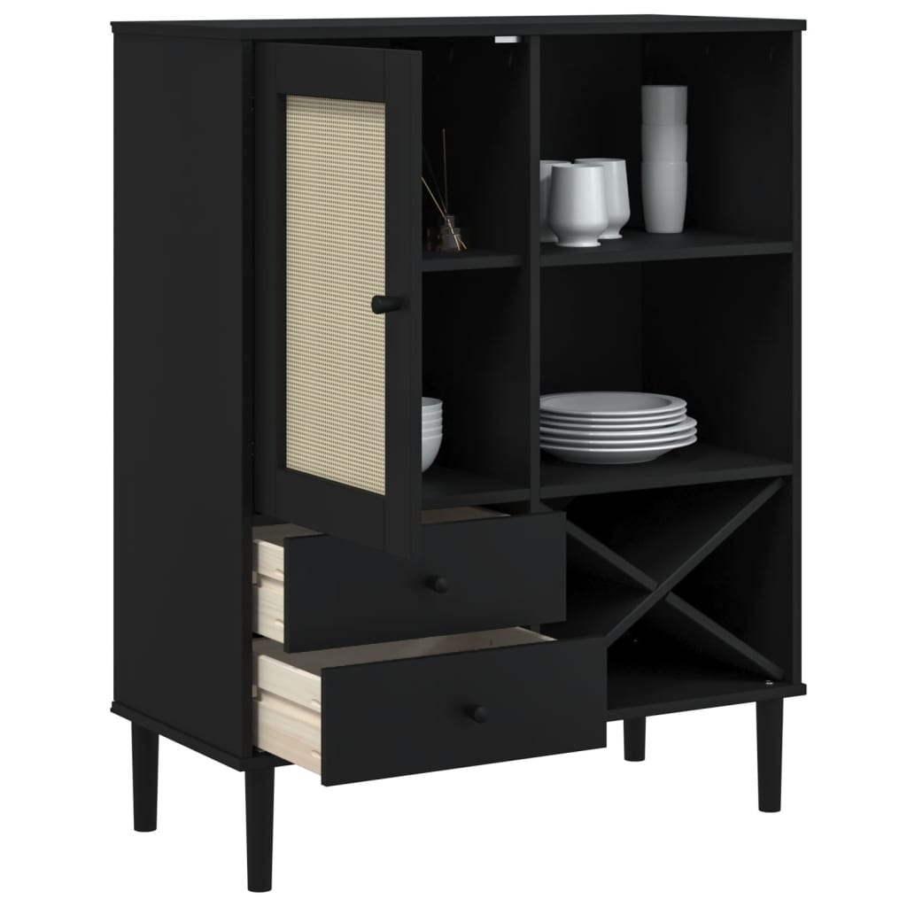 Highboard Senja Rattan-Optik Schwarz 90X40X112 Cm Kiefernholz - Fuer Daheim