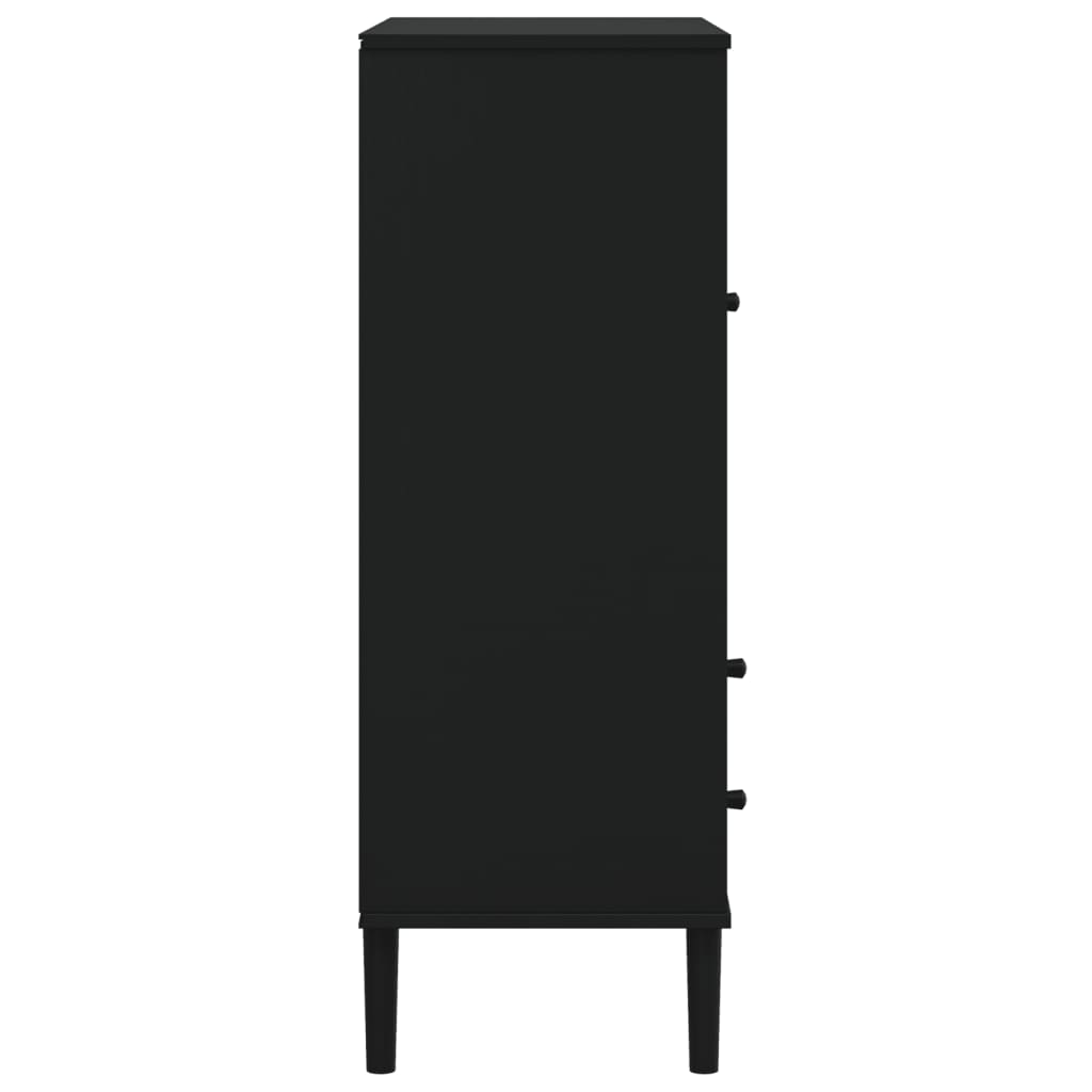 Highboard Senja Rattan-Optik Schwarz 90X40X112 Cm Kiefernholz - Fuer Daheim