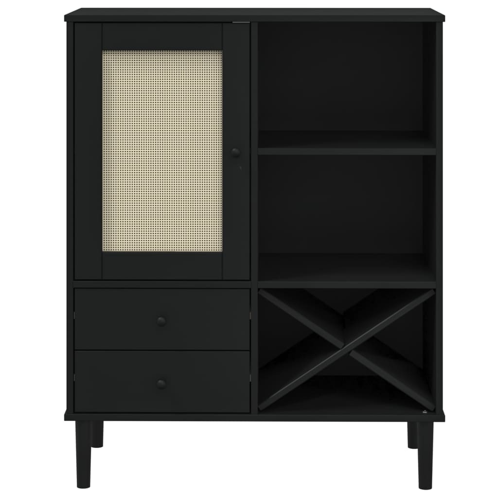 Highboard Senja Rattan-Optik Schwarz 90X40X112 Cm Kiefernholz - Fuer Daheim