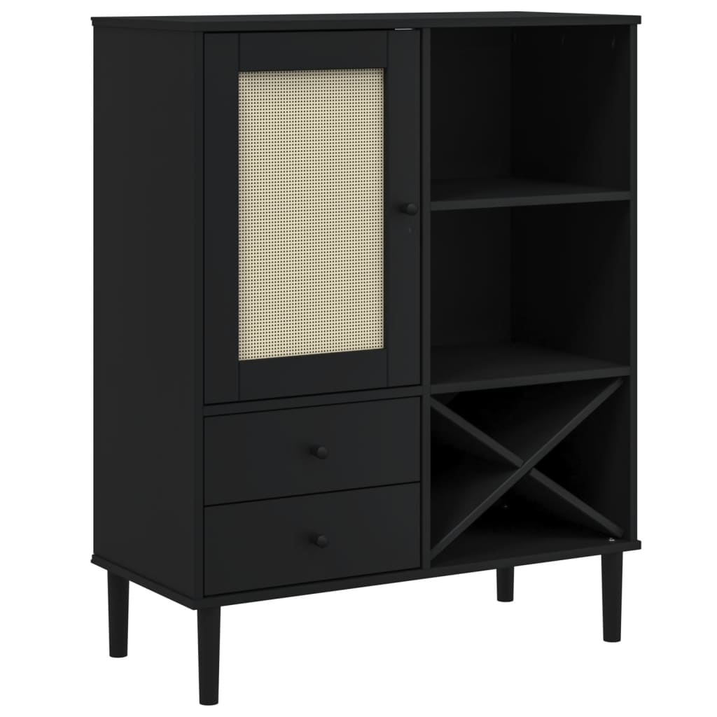 Highboard Senja Rattan-Optik Schwarz 90X40X112 Cm Kiefernholz - Fuer Daheim