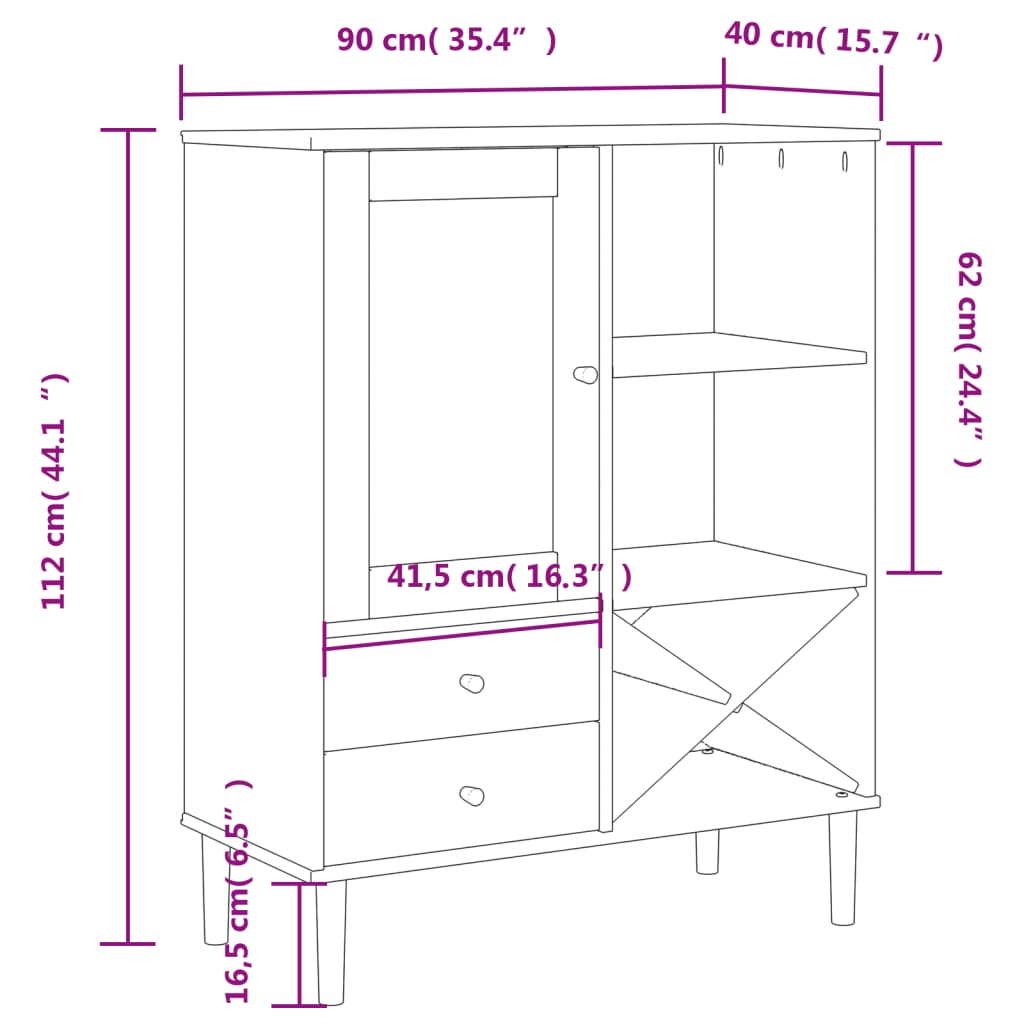 Highboard Senja Rattan-Optik Schwarz 90X40X112 Cm Kiefernholz - Fuer Daheim