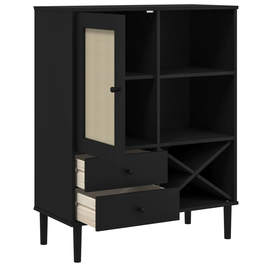 Highboard Senja Rattan-Optik Schwarz 90X40X112 Cm Kiefernholz - Fuer Daheim