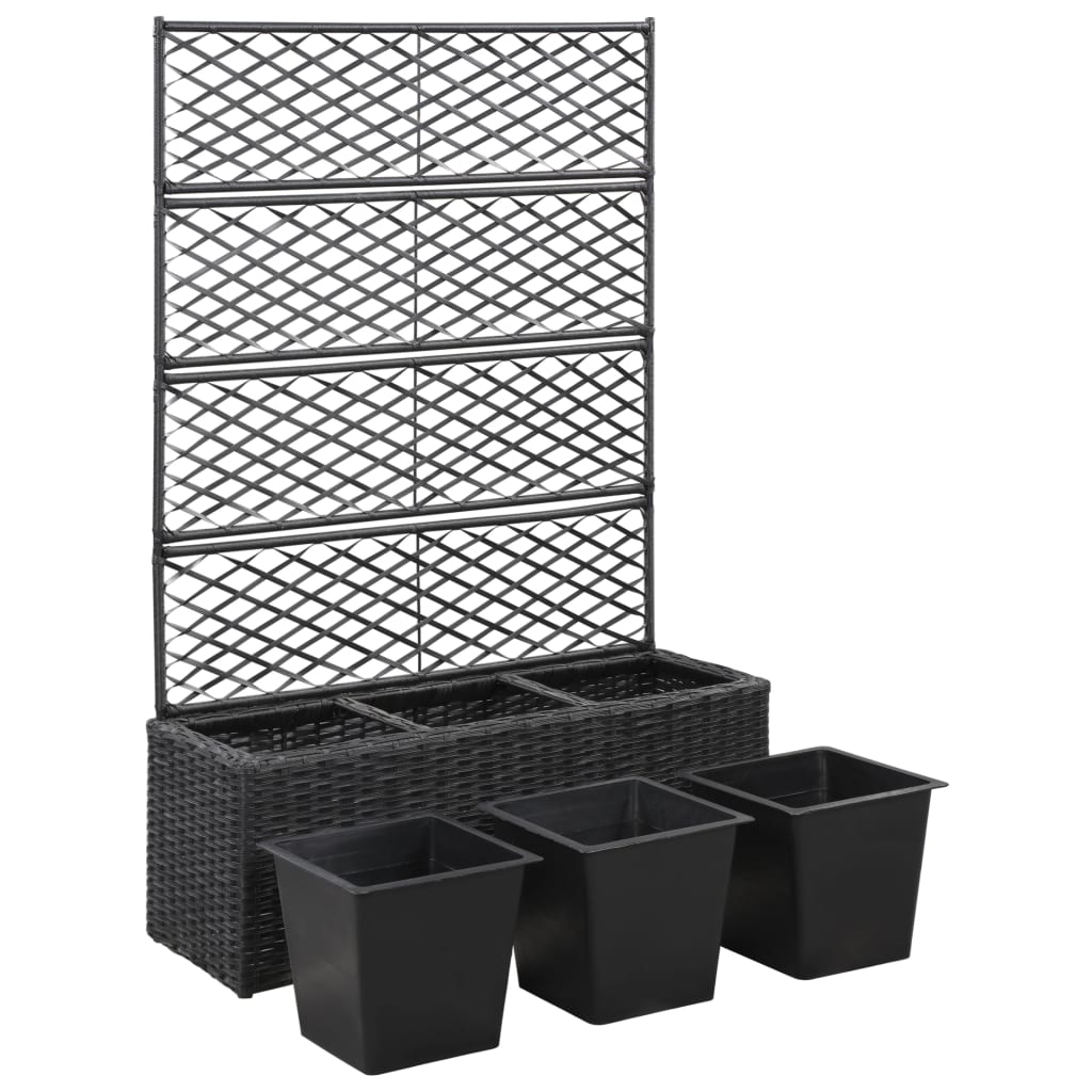 Hochbeet Mit Rankgitter 3 Töpfe 83×30×130Cm Poly Rattan Schwarz 83 x 30 x 130 cm - Fuer Daheim