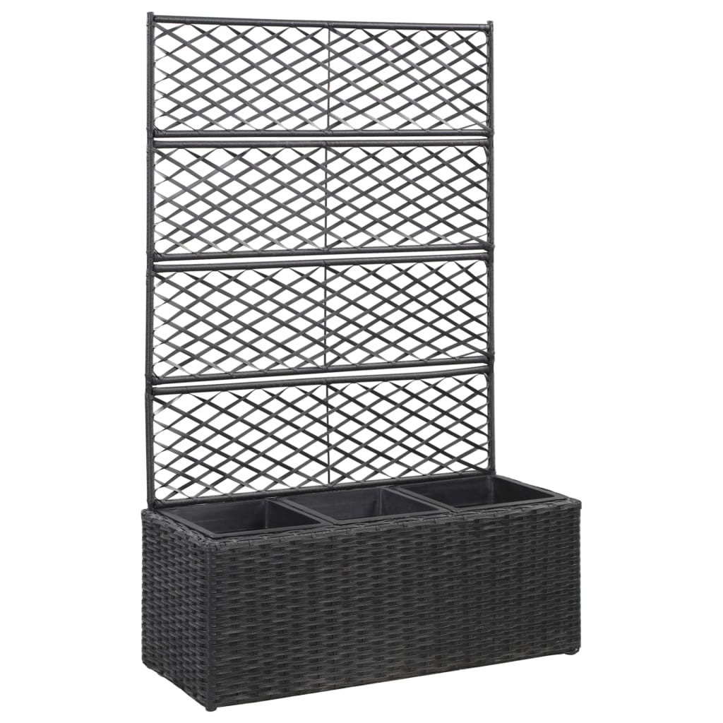 Hochbeet Mit Rankgitter 3 Töpfe 83×30×130Cm Poly Rattan Schwarz 83 x 30 x 130 cm - Fuer Daheim