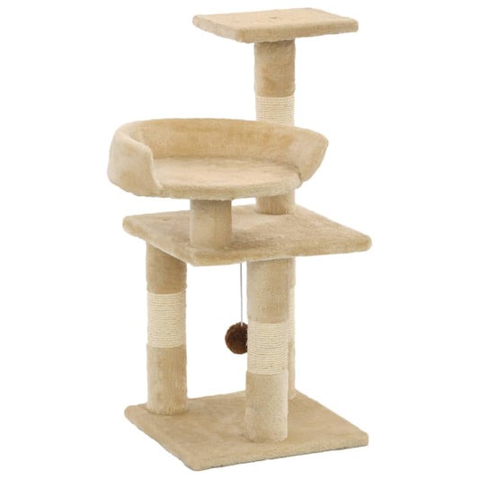 Katzen-Kratzbaum Mit Sisal-Kratzsäulen 65 Cm Beige Gelb - Fuer Daheim