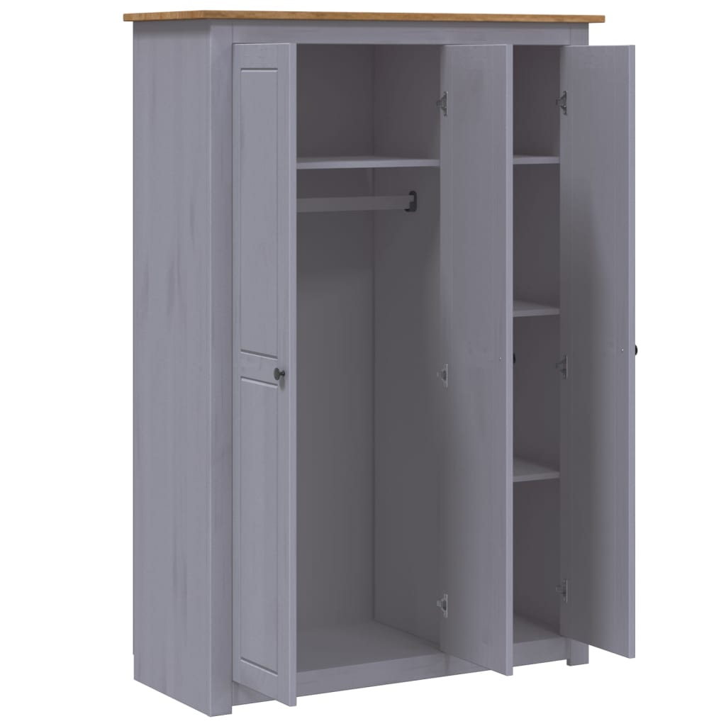 Kleiderschrank 3-Türig Grau 118×50×171,5 Cm Kiefer Panama Serie 118 x 50 x 171.5 cm - Fuer Daheim