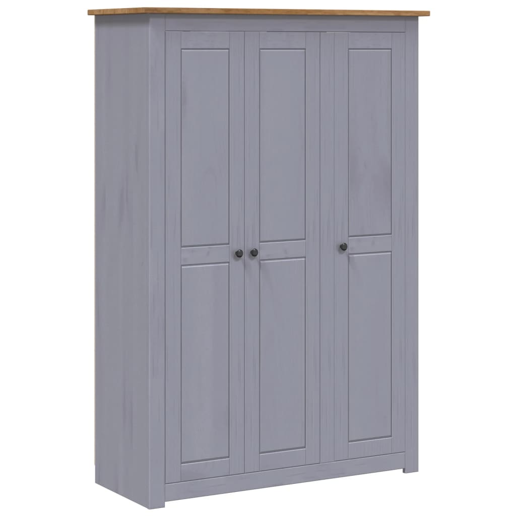 Kleiderschrank 3-Türig Grau 118×50×171,5 Cm Kiefer Panama Serie 118 x 50 x 171.5 cm - Fuer Daheim