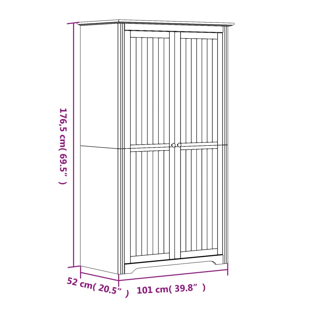 Kleiderschrank Bodo Grau 101X52X176,5 Cm Massivholz Kiefer 101 x 52 x 176.5 cm - Fuer Daheim