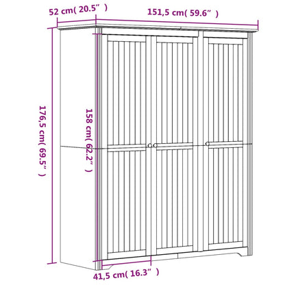 Kleiderschrank Bodo Grau 151,5X52X176,5 Cm Massivholz Kiefer 151.5 x 52 x 176.5 cm - Fuer Daheim