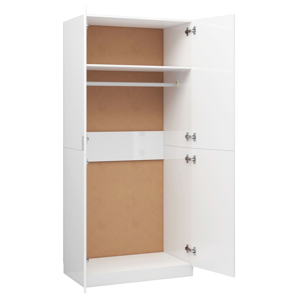 Kleiderschrank Hochglanz-Weiß 80X52X180 Cm Holzwerkstoff - Fuer Daheim