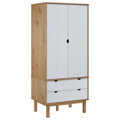 Kleiderschrank Otta Braun&Weiß 76,5X53X172 Cm Massivholz Kiefer Braun und Weiß - Fuer Daheim