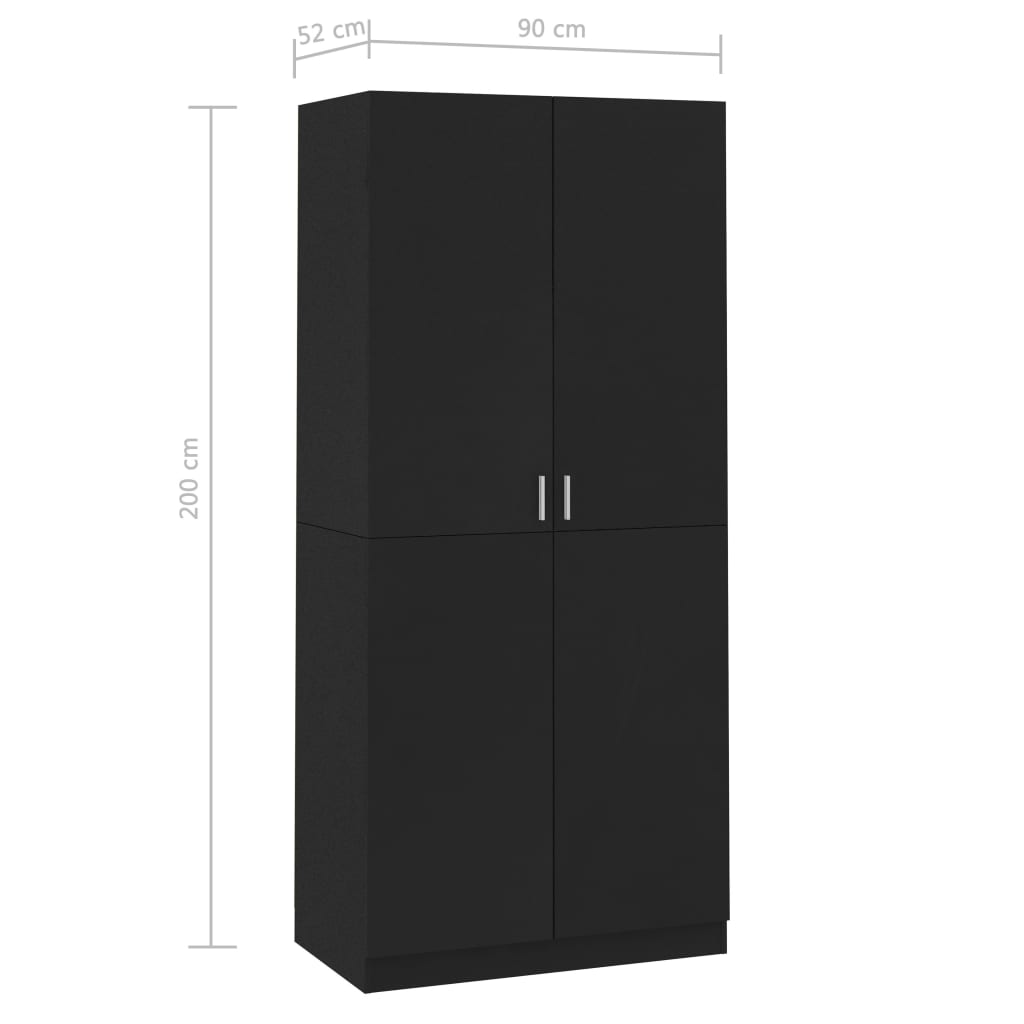 Kleiderschrank Schwarz 90X52X200 Cm Holzwerkstoff - Fuer Daheim