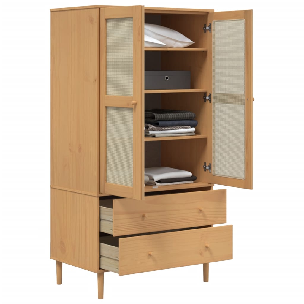 Kleiderschrank Senja Rattan-Optik Braun 90X55X175Cm Kiefernholz - Fuer Daheim