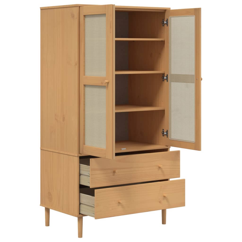 Kleiderschrank Senja Rattan-Optik Braun 90X55X175Cm Kiefernholz - Fuer Daheim