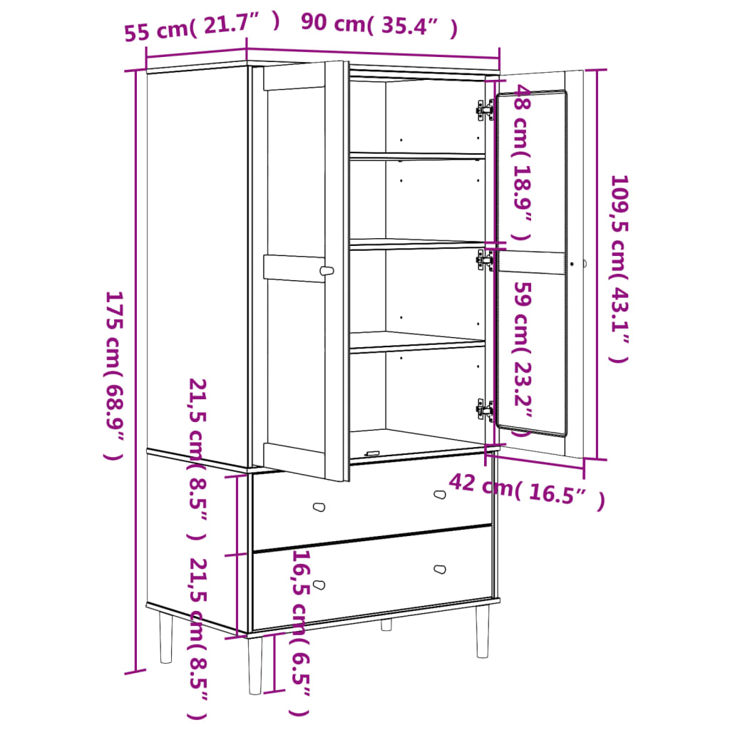 Kleiderschrank Senja Rattan-Optik Braun 90X55X175Cm Kiefernholz - Fuer Daheim