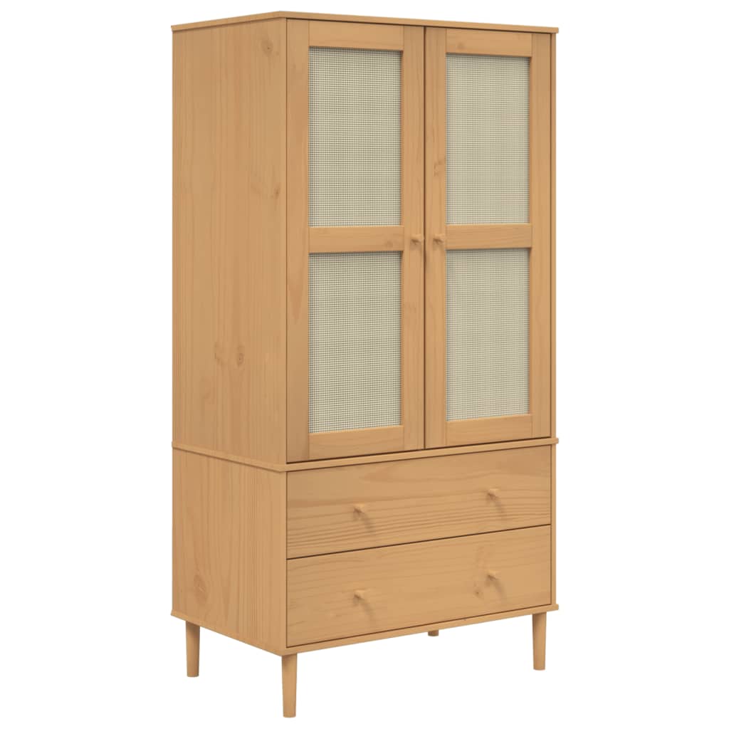 Kleiderschrank Senja Rattan-Optik Braun 90X55X175Cm Kiefernholz - Fuer Daheim