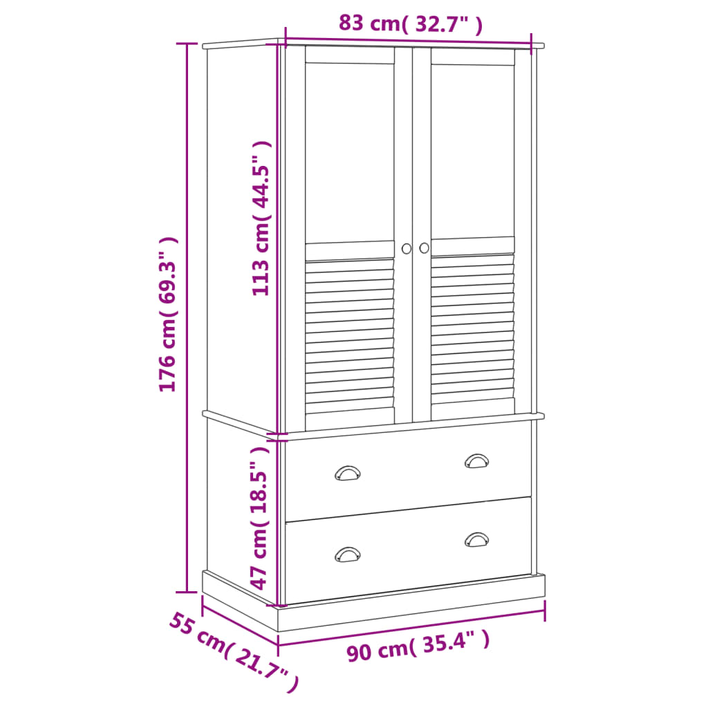 Kleiderschrank Vigo Grau 90X55X176 Cm Massivholz Kiefer - Fuer Daheim