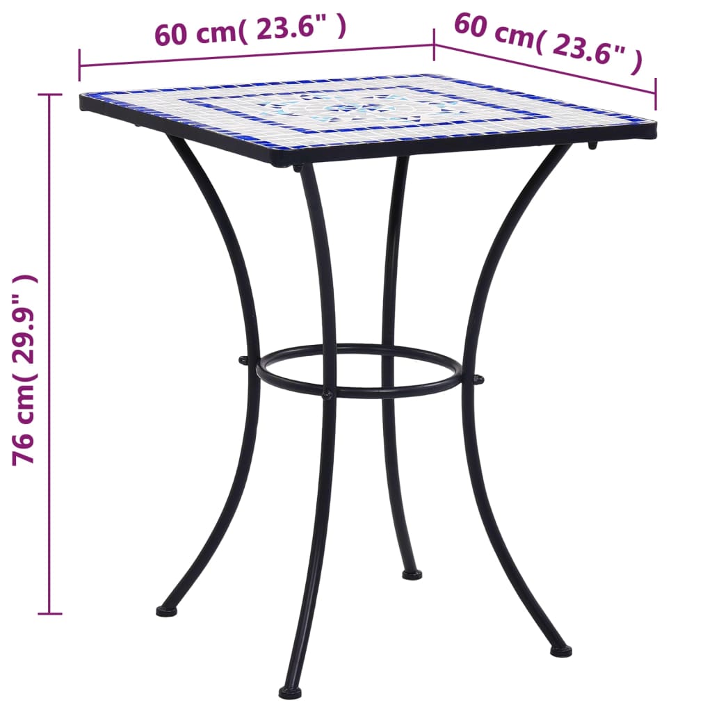 Mosaik-Bistrotisch Blau Und Weiß 60 Cm Keramik Quadratisch - Fuer Daheim