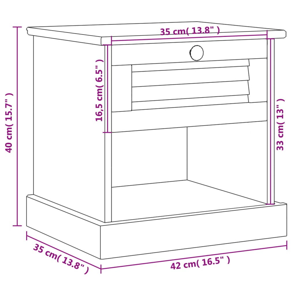 Nachttisch Vigo Grau 42X35X40 Cm Massivholz Kiefer - Fuer Daheim