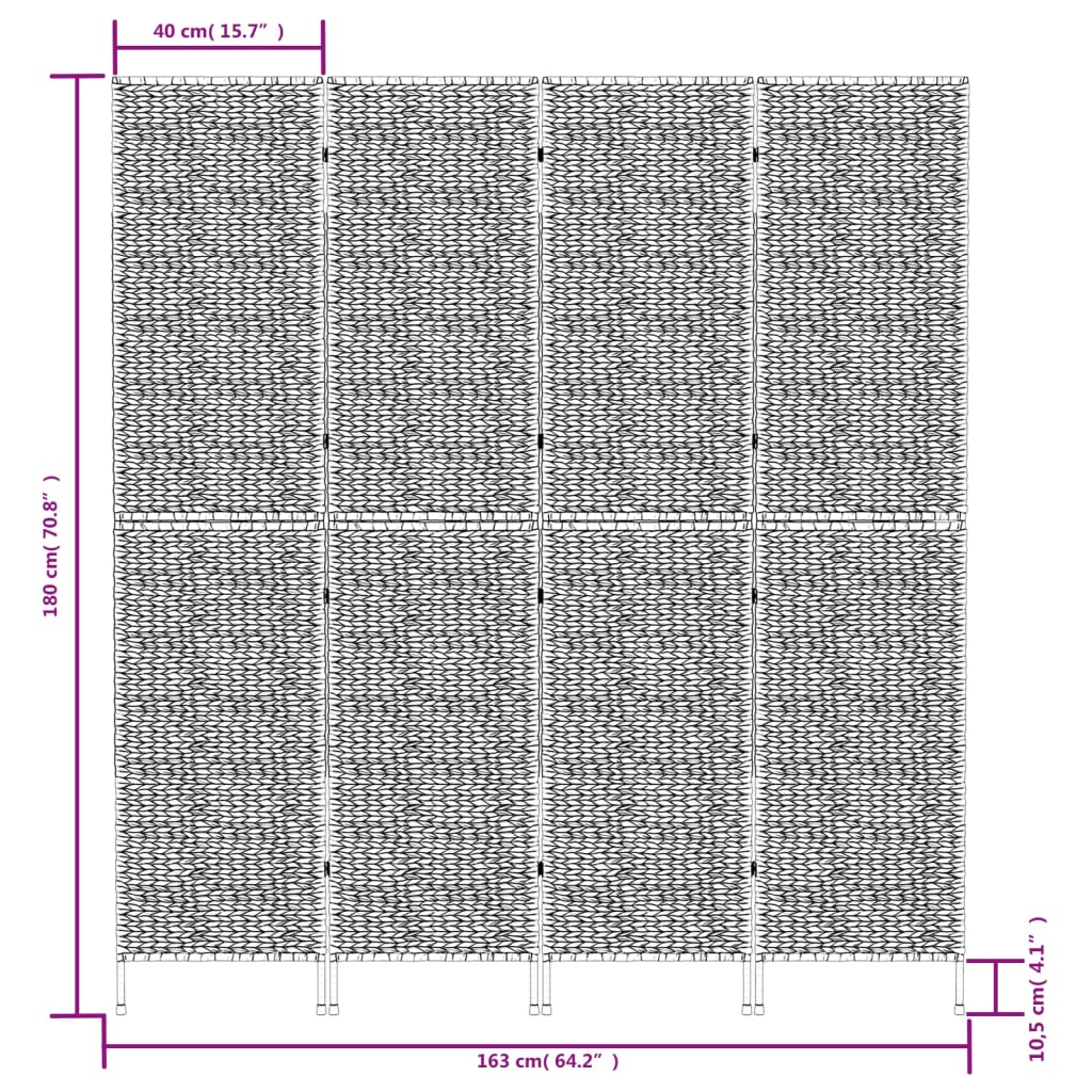 Paravent 4-Tlg. Braun 163X180 Cm Wasserhyazinthe 163 x 180 cm - Fuer Daheim