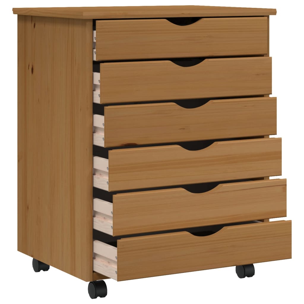 Rollschrank Mit Schubladen Moss Honigbraun Massivholz Kiefer 53 x 39 x 65.5 cm - Fuer Daheim