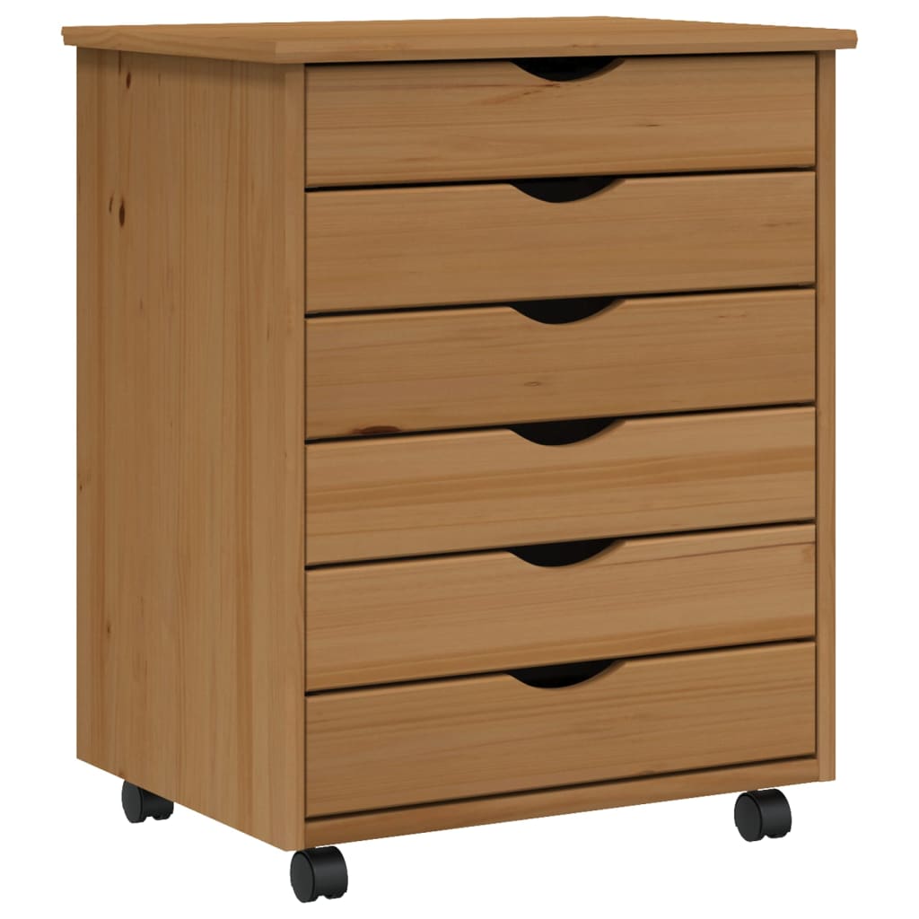 Rollschrank Mit Schubladen Moss Honigbraun Massivholz Kiefer 53 x 39 x 65.5 cm - Fuer Daheim