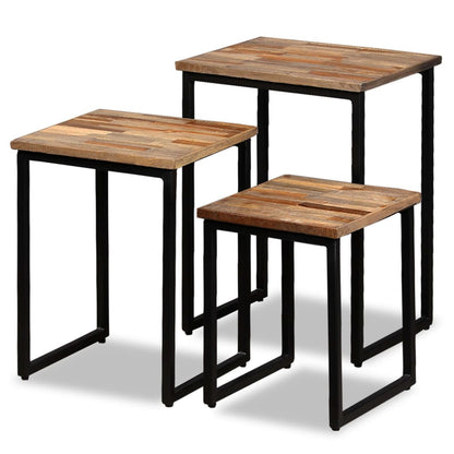 Satztisch Couchtisch-Set 3-Tlg. Recyceltes Massivholz Teak - Fuer Daheim