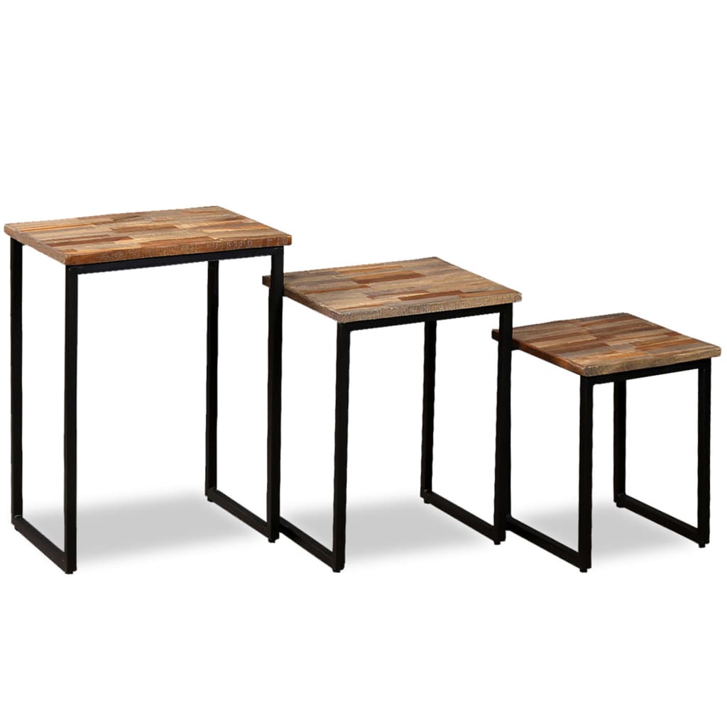 Satztisch Couchtisch-Set 3-Tlg. Recyceltes Massivholz Teak - Fuer Daheim