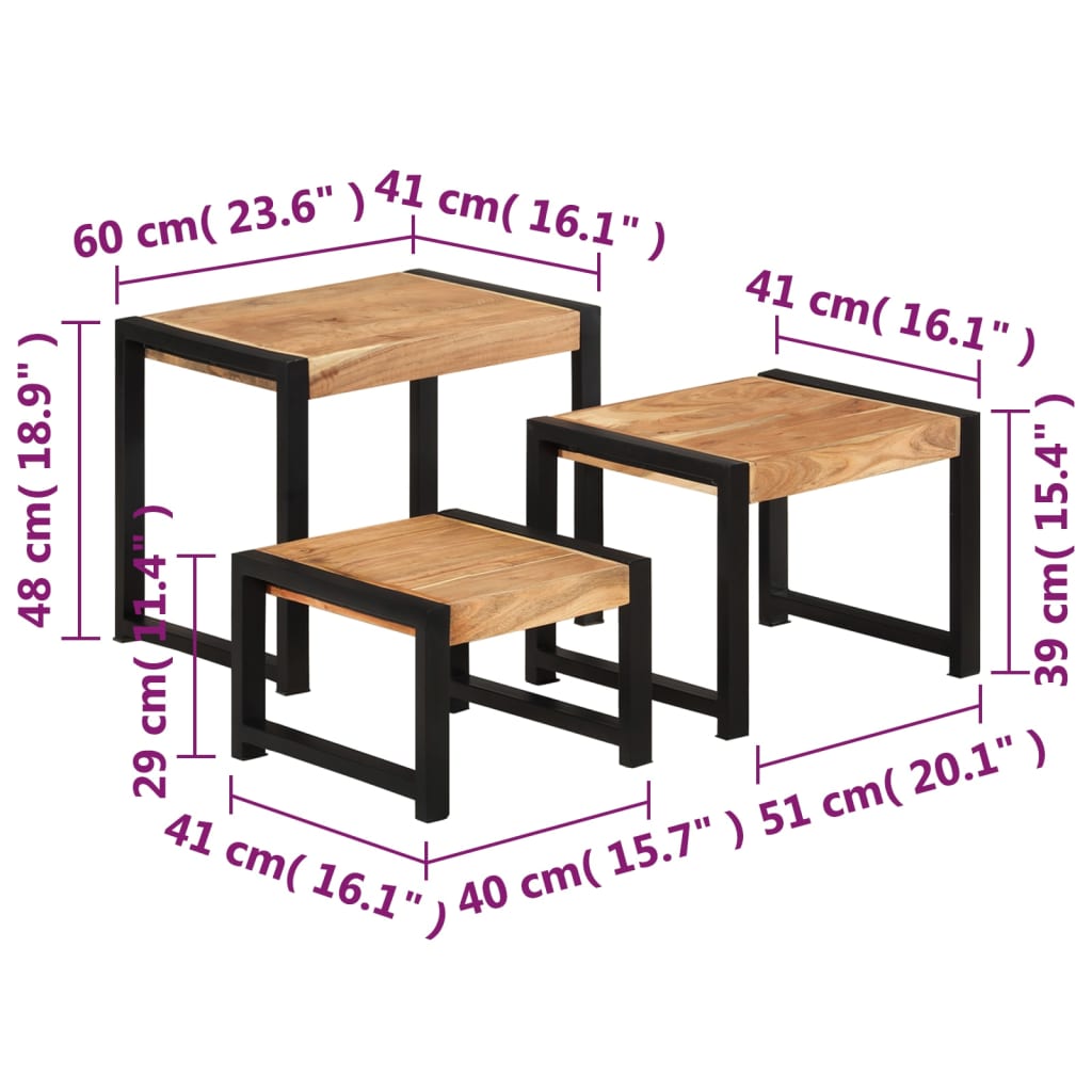 Satztische 3-Tlg. Massivholz Mit Palisander-Finish - Fuer Daheim