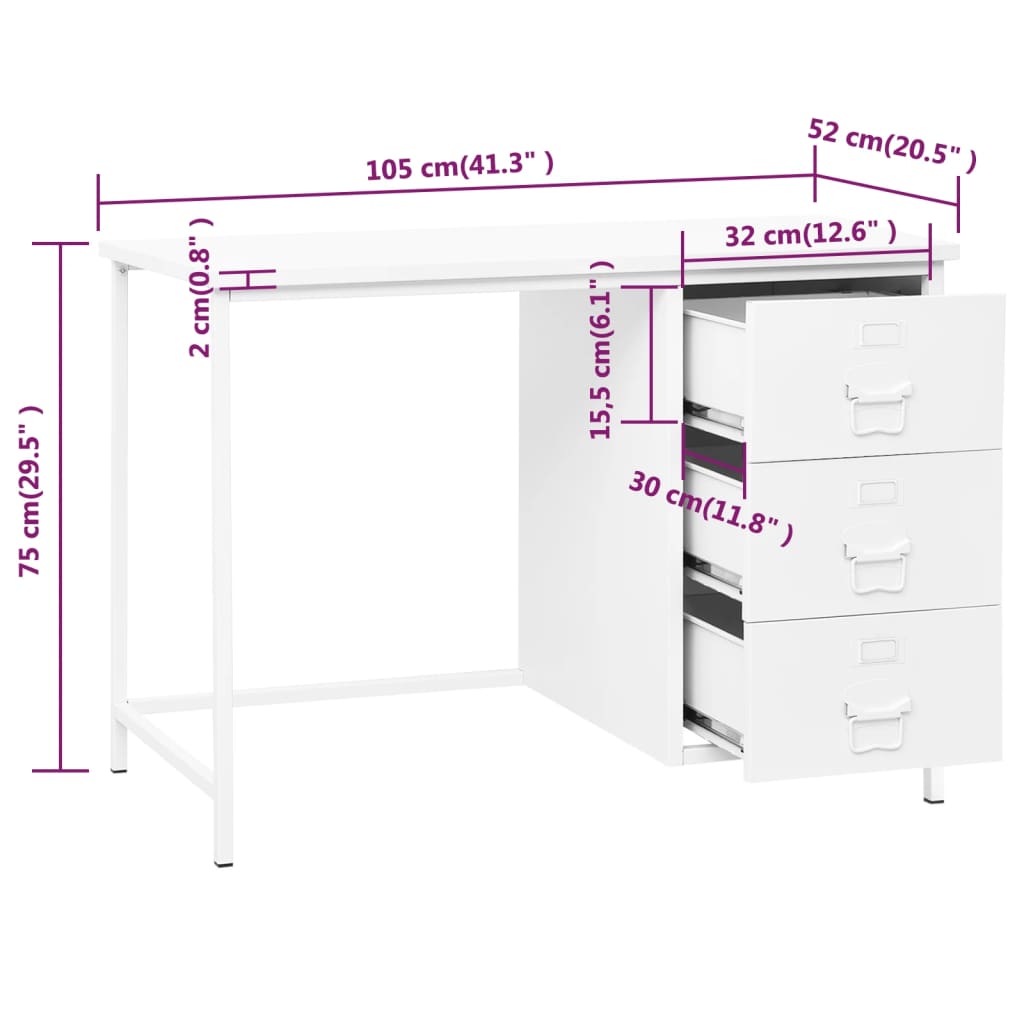 Schreibtisch Industrie-Stil Mit Schubladen Weiß 105X52X75 Cm - Fuer Daheim