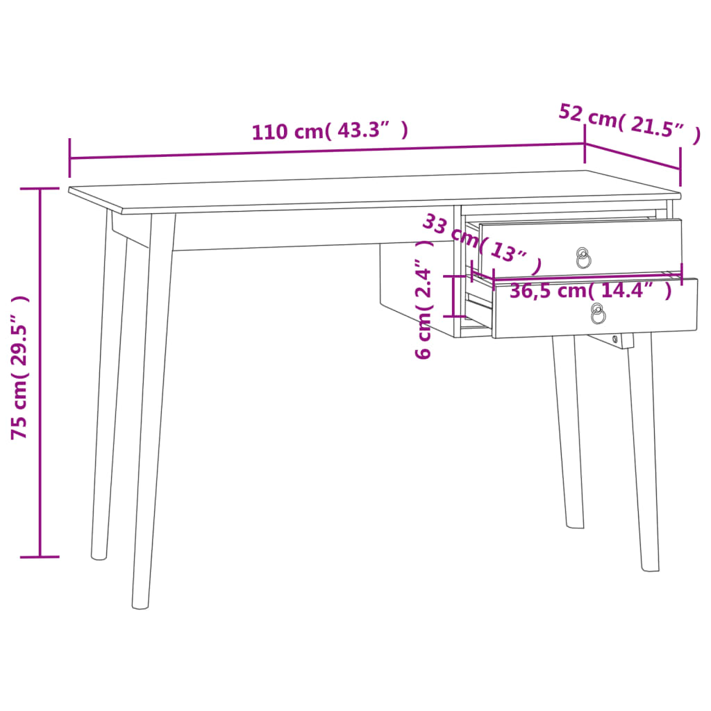 Schreibtisch Mit 2 Schubladen 110X52X75 Cm Massivholz Teak - Fuer Daheim