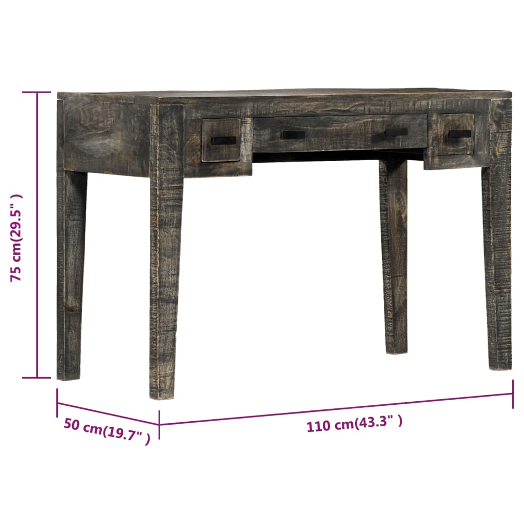 Schreibtisch Schwarz 110×50×75 Cm Massivholz Mango - Fuer Daheim