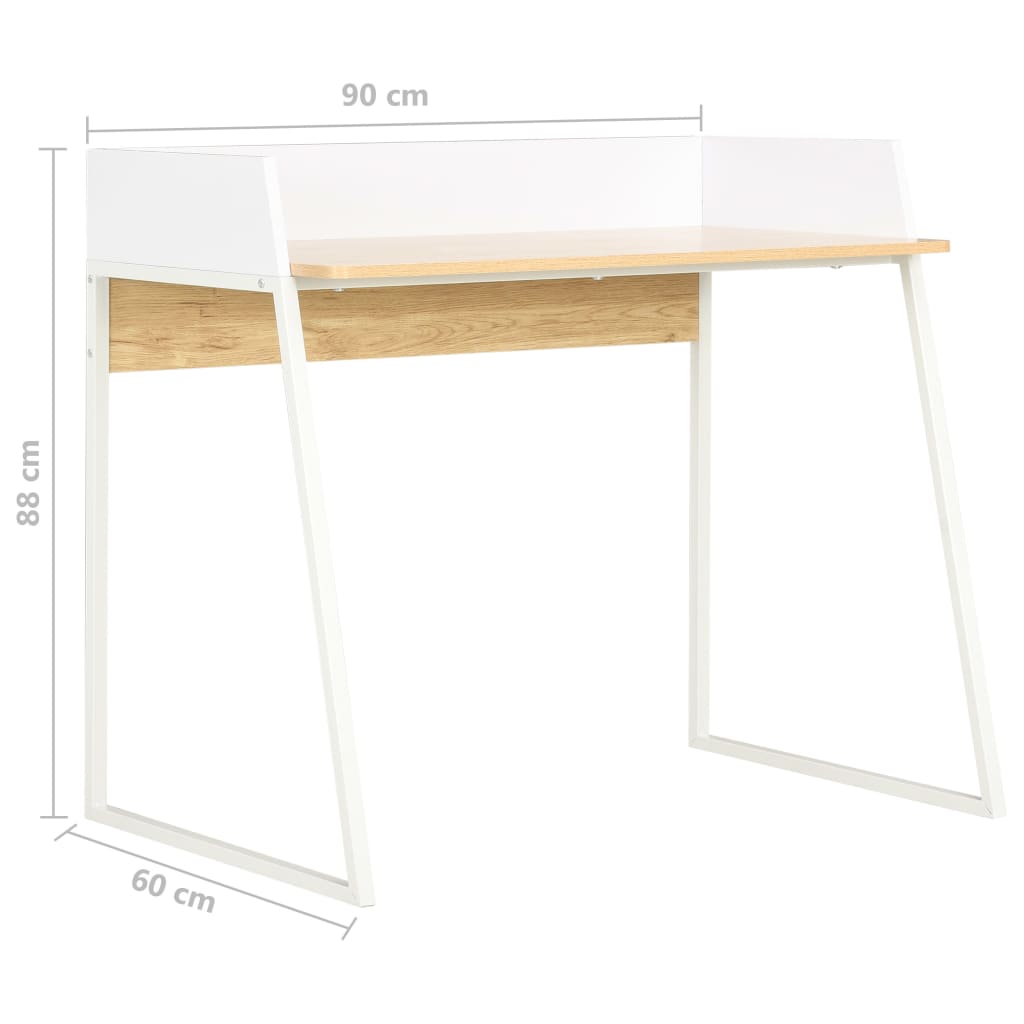 Schreibtisch Weiß Und Eiche 90X60X88 Cm Weiß und braun - Fuer Daheim