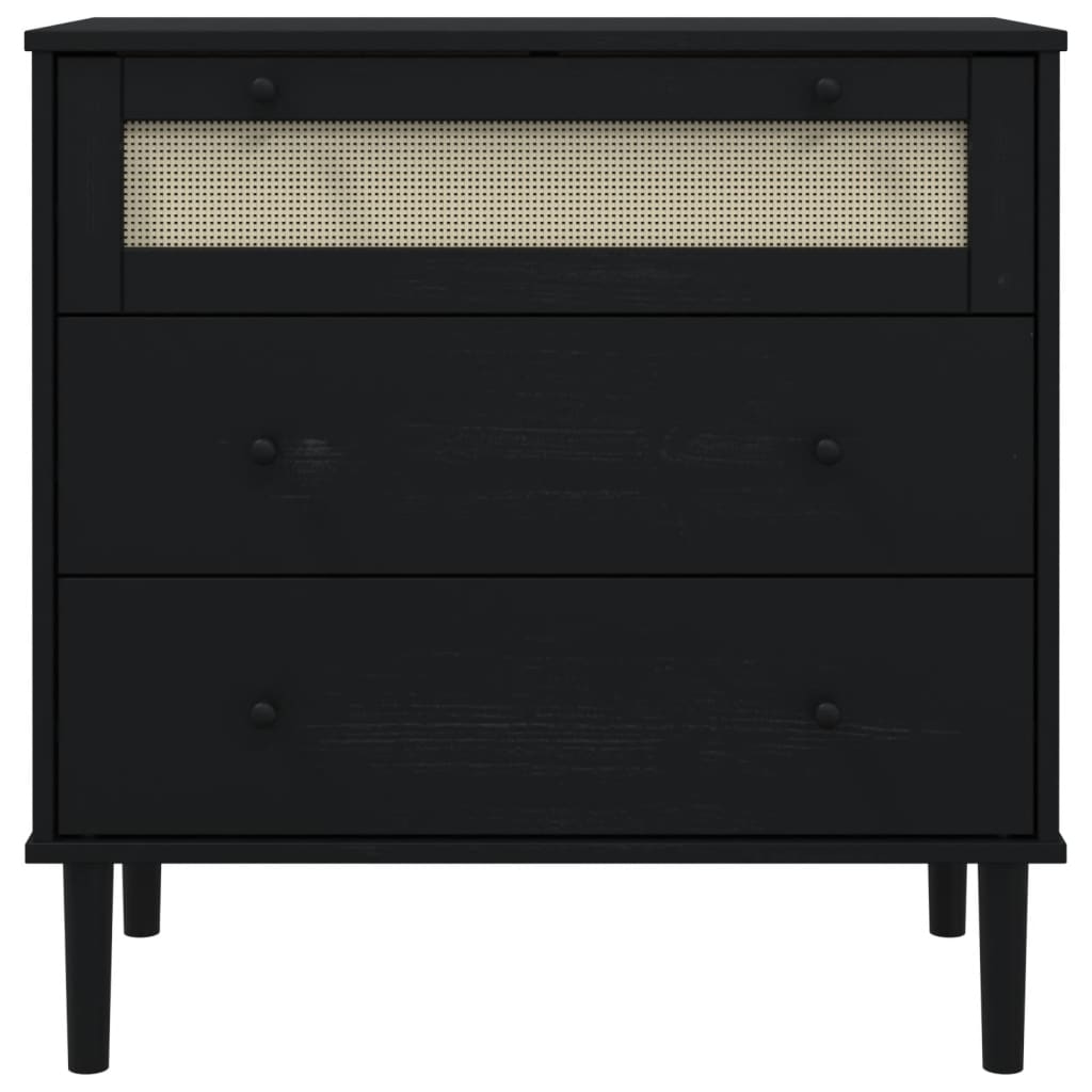 Schubladenkommode Senja Rattan-Look Schwarz 80X40X80 Kieferholz 1 - Fuer Daheim