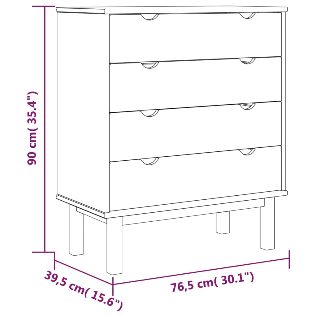 Schubladenschrank Otta 76,5X39,5X90 Cm Massivholz Braun - Fuer Daheim