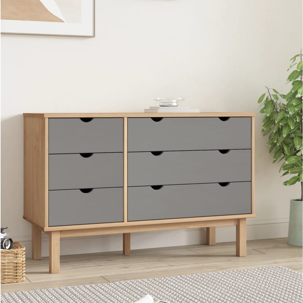 Schubladenschrank Otta Braun & Grau 111X42X73,5 Cm Massivholz Braun und Grau - Fuer Daheim