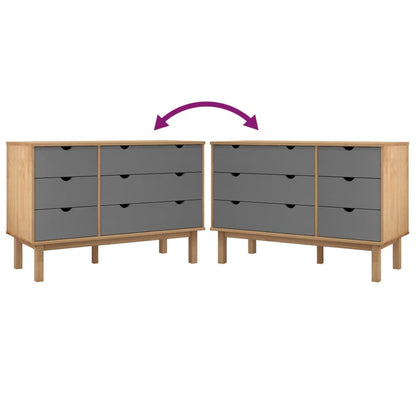 Schubladenschrank Otta Braun & Grau 111X42X73,5 Cm Massivholz Braun und Grau - Fuer Daheim