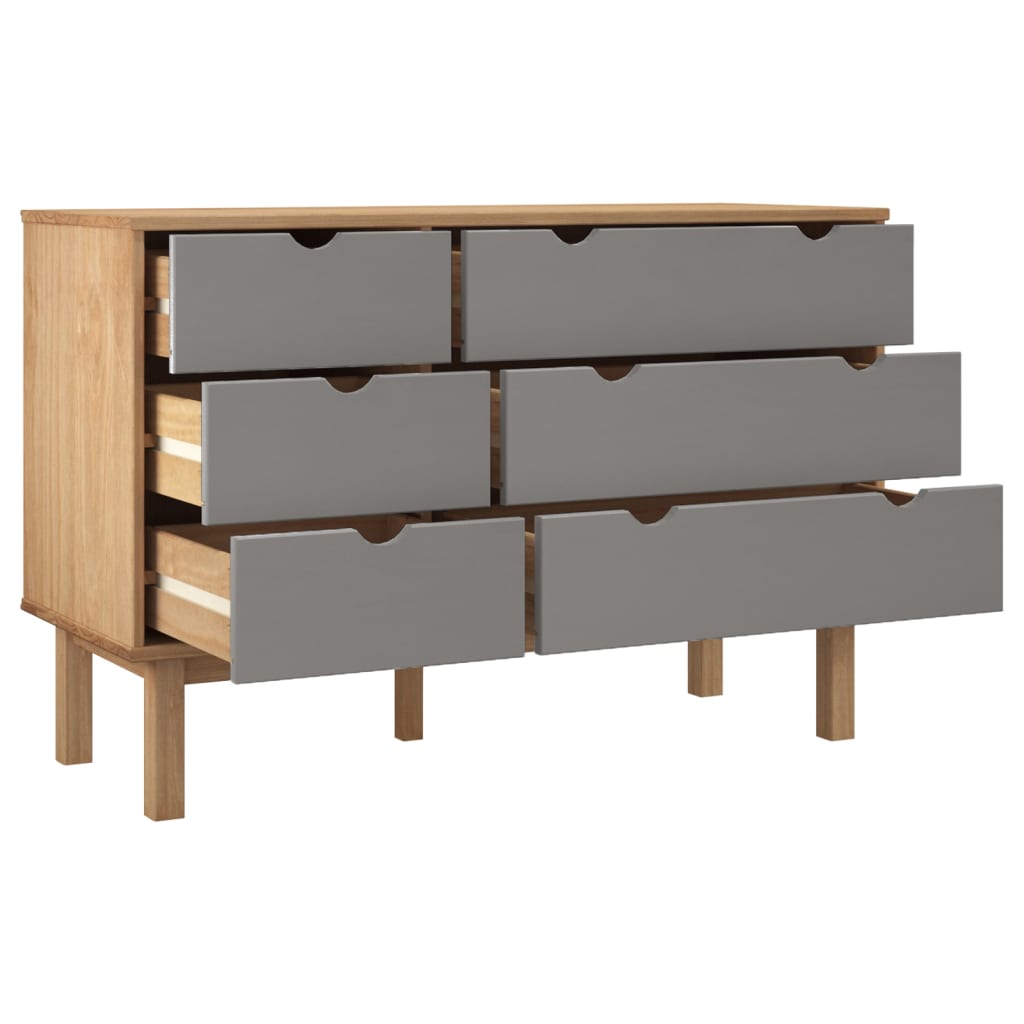 Schubladenschrank Otta Braun & Grau 111X42X73,5 Cm Massivholz Braun und Grau - Fuer Daheim