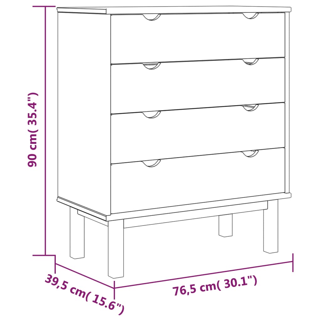 Schubladenschrank Otta Braun&Grau 76,5X39,5X90 Cm Massivholz Braun und Grau - Fuer Daheim