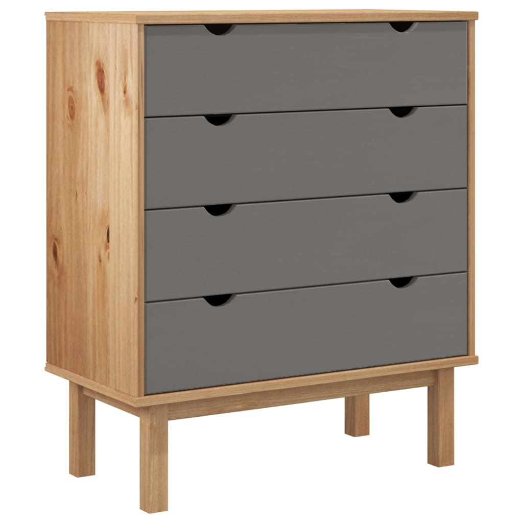 Schubladenschrank Otta Braun&Grau 76,5X39,5X90 Cm Massivholz Braun und Grau - Fuer Daheim