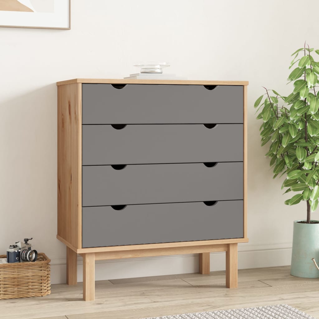 Schubladenschrank Otta Braun&Grau 76,5X39,5X90 Cm Massivholz Braun und Grau - Fuer Daheim