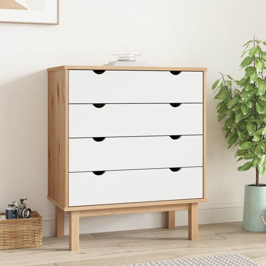 Schubladenschrank Otta Braun&Weiß 76,5X39,5X90 Cm Massivholz Braun und Weiß - Fuer Daheim