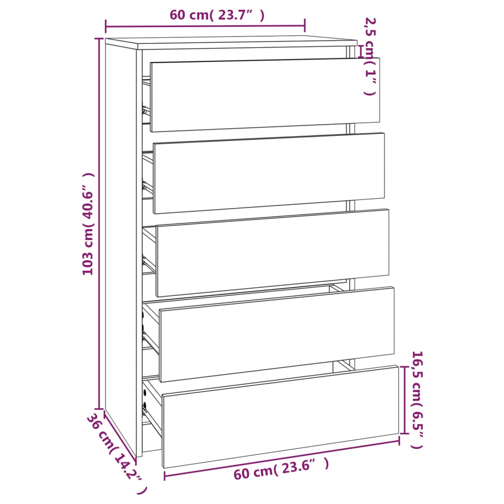 Schubladenschrank Weiß 60X36X103 Cm Holzwerkstoff - Fuer Daheim