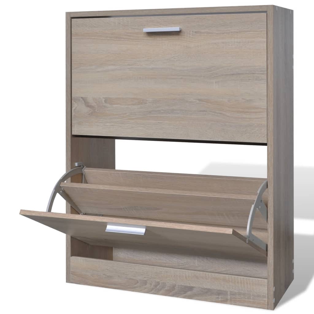 Schuhschrank Holz In Eichen-Optik Mit 2 Schuhkippern 63.5 x 24 x 81 cm - Fuer Daheim