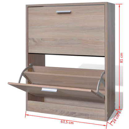 Schuhschrank Holz In Eichen-Optik Mit 2 Schuhkippern 63.5 x 24 x 81 cm - Fuer Daheim