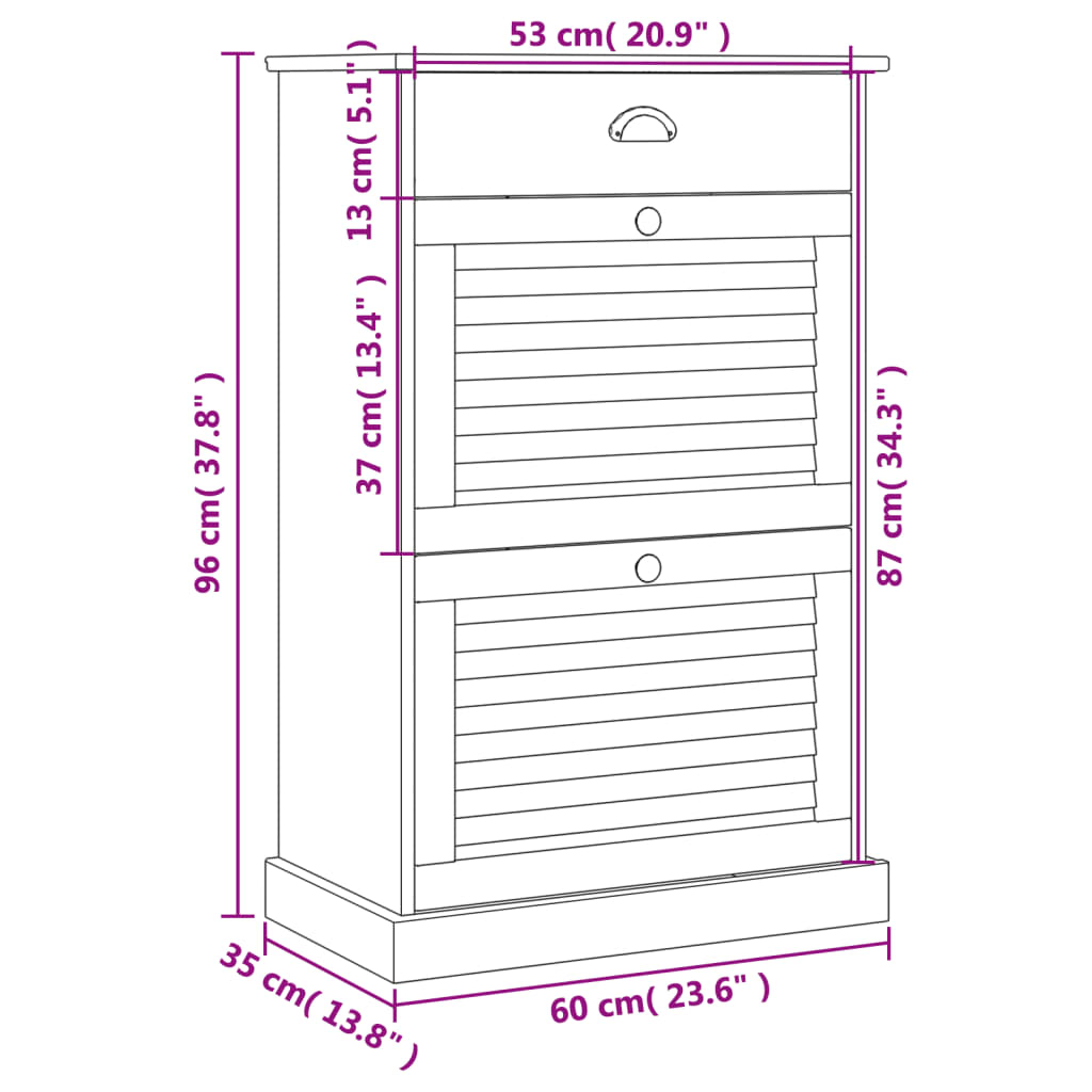 Schuhschrank Vigo 60X35X96 Cm Massivholz Kiefer Braun - Fuer Daheim