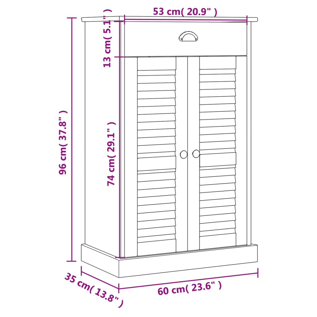 Schuhschrank Vigo Grau 60X35X96 Cm Massivholz Kiefer - Fuer Daheim