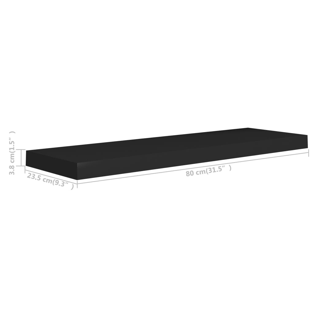 Schweberegale 2 Stk. Schwarz 80X23,5X3,8 Cm Mdf 80 x 23.5 x 3.8 cm - Fuer Daheim